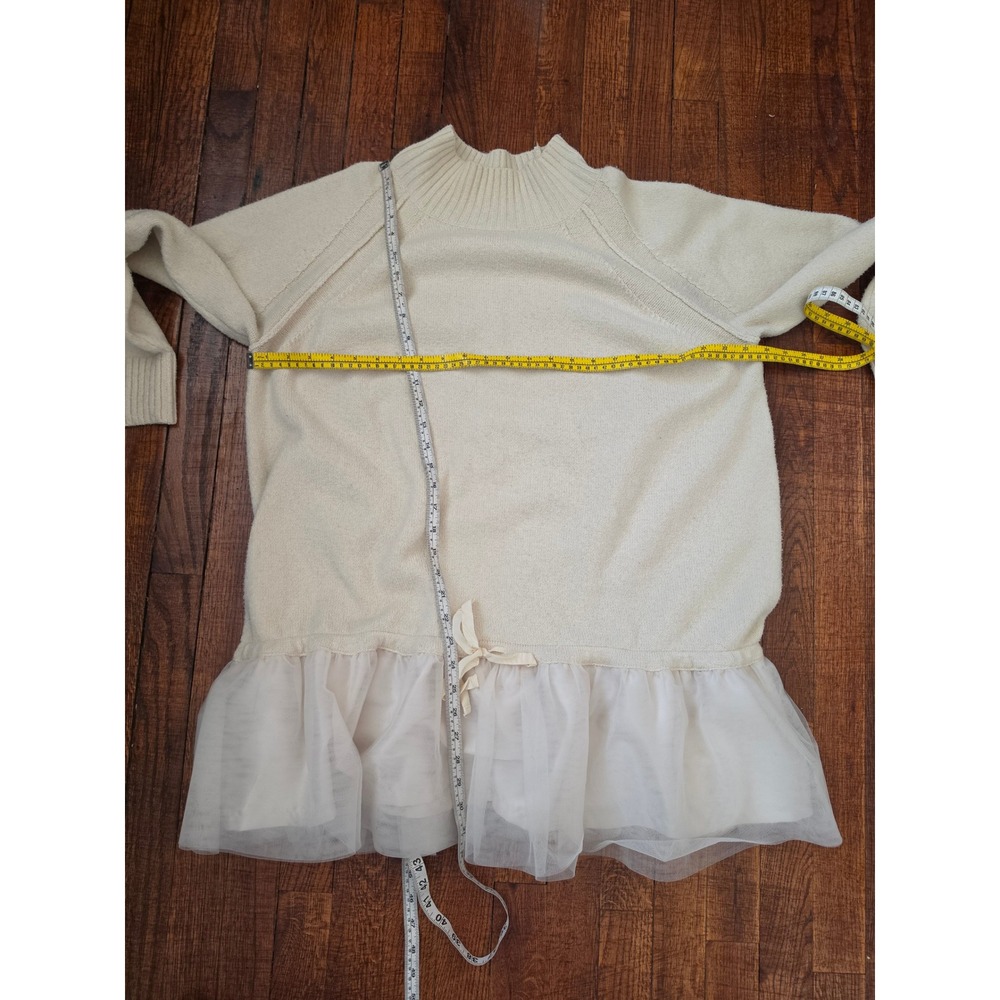 Anthropologie Babydoll Ballerina Longsleeve Cream Tulle Twofer Mini Dress sz L - Picture 3 of 8